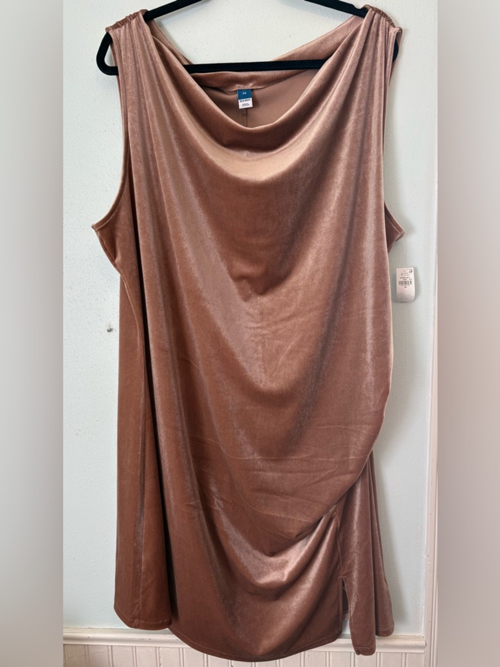 🆕 OLD NAVY 3X ✨ plus size Velvet Drape Neck Sleeveless Dress champagne NWT